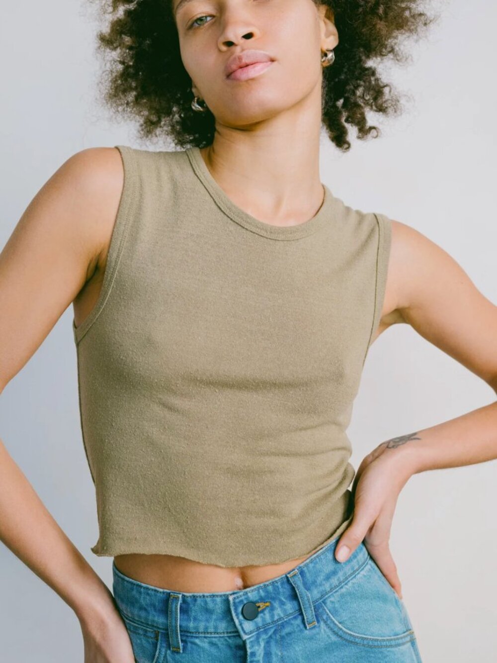 Ozma Boxy Crop Top Sage Medium